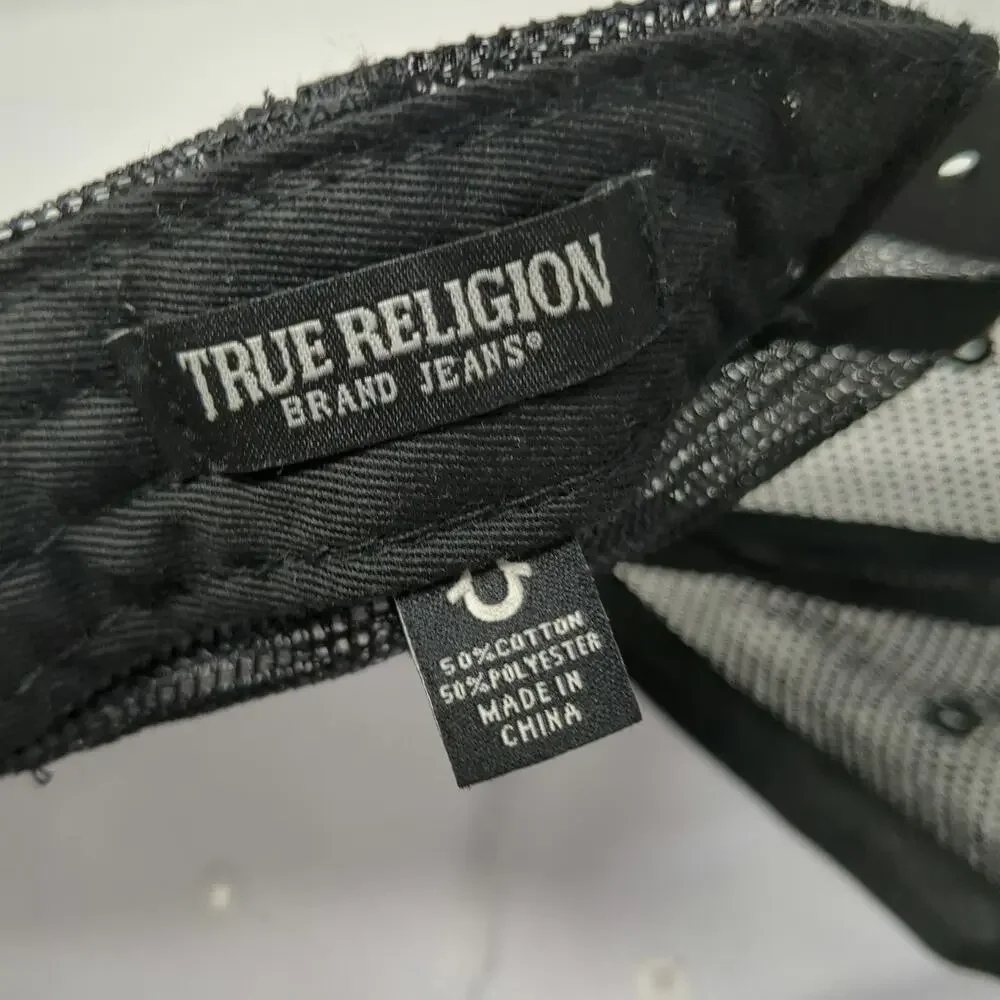 True Religion Trucker Hat White One Size Rainbow Logo Mesh Back Snapback Hat